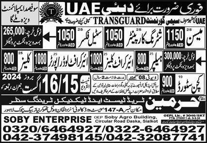 Aircraft Cleaner & Kitchen Steward Jobs 2024 In Dubai – Harmain Trade Test & Technical Training Center Jobs 2024 — original advertisement