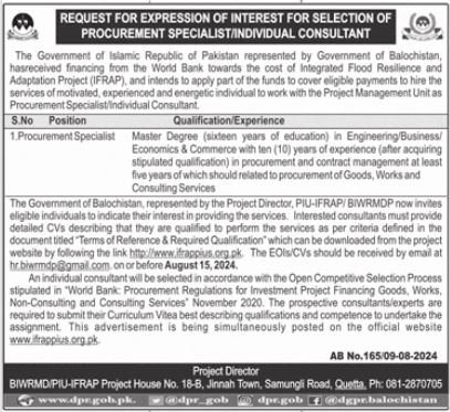 Government Project In Balochistan Jobs 2024 – Govt of Balochistan Jobs 2024 — original advertisement