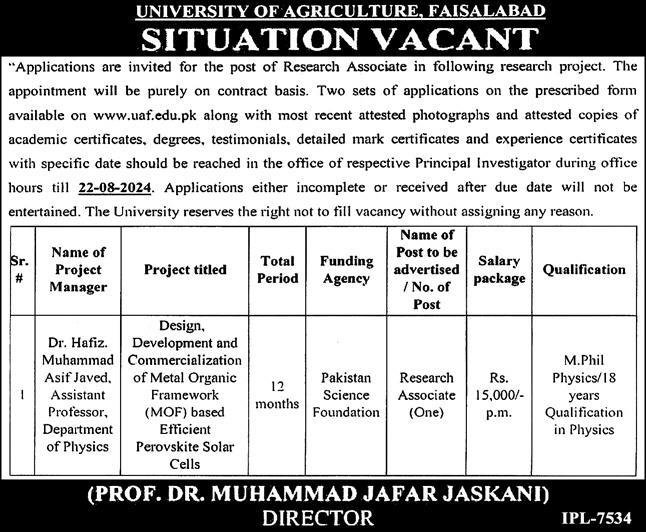 University Of Agriculture UAF Faislabad Jobs 2024 – University of Agriculture Faisalabad Jobs 2024 — original advertisement