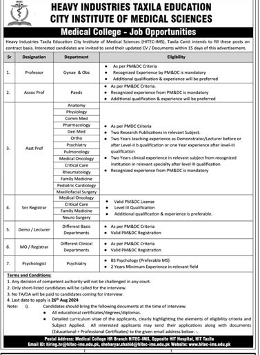 Heavy Industries Taxila Education City Institute Jobs 2024 Jobs 2024 — original advertisement