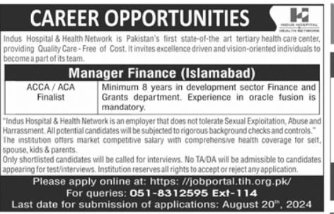 Indus Hospital and Health Network Islamabad Jobs 2024 Jobs 2024 — original advertisement