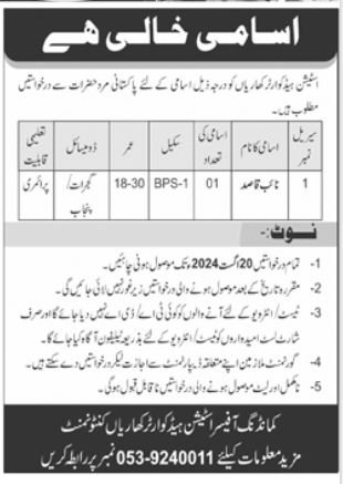 Station Headquater Kharian Jobs 2024 – Pakistan Army Jobs 2024 — original advertisement