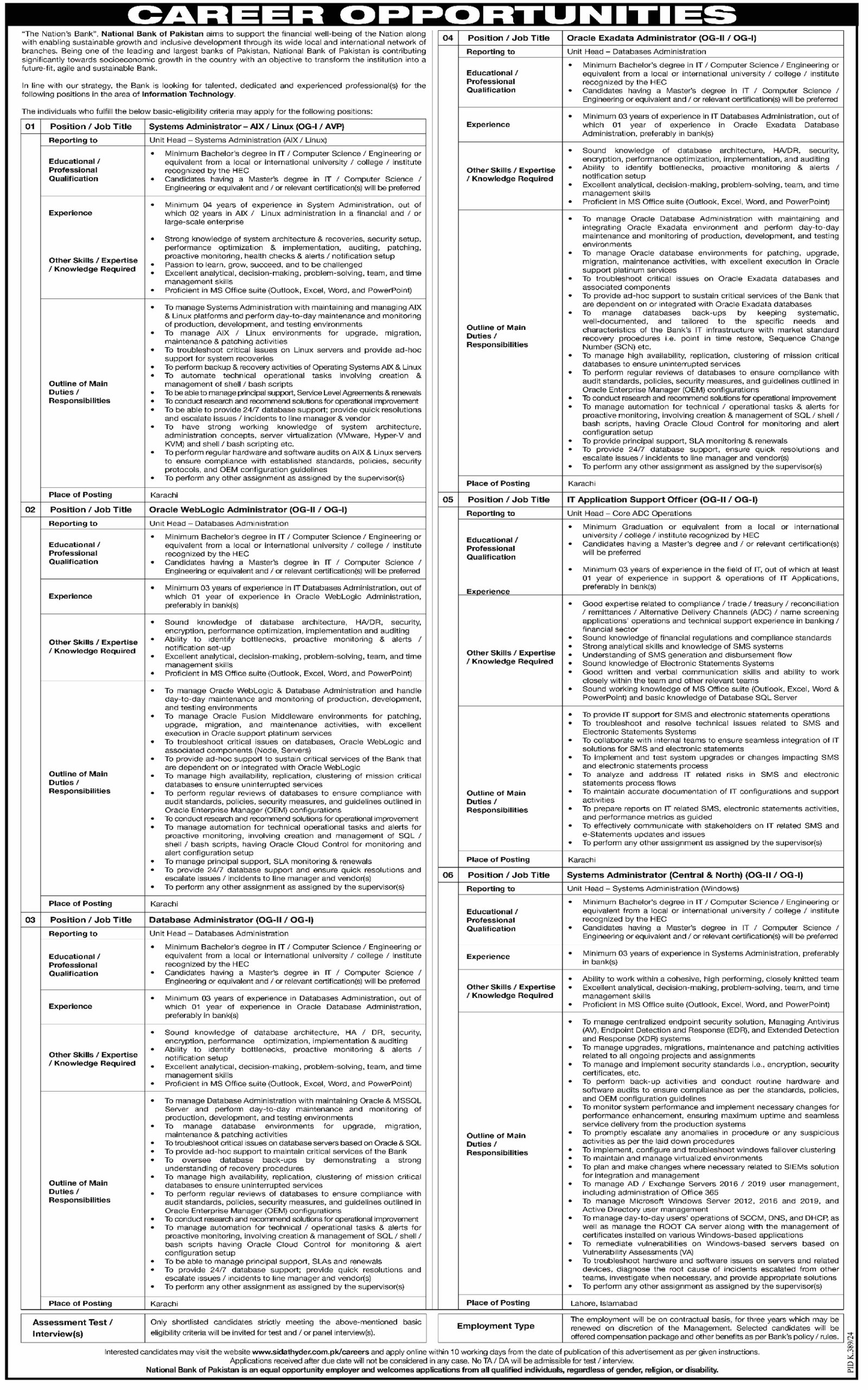National Bank Of Pakistan NBP Jobs 2024 Jobs 2024 — original advertisement