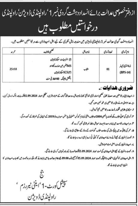 Anti Terrorism Court Rawalpindi Punjab Jobs 2024 Jobs 2024 — original advertisement