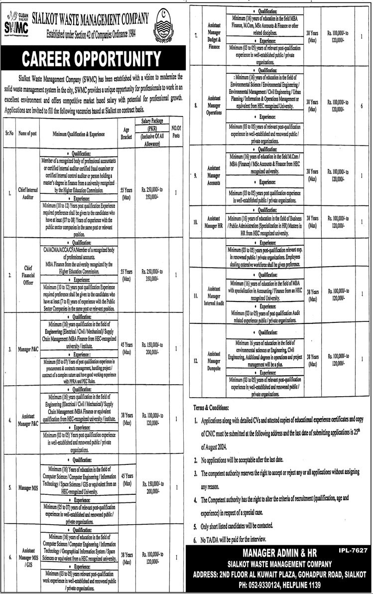 Sialkot Waste Management Company Jobs 2024 – Private Company Jobs 2024 — original advertisement