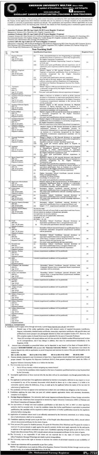 Emerson University Multan Punjab Jobs 2024 Jobs 2024 — original advertisement