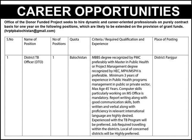Provincial TB Control Program Jobs 2024 – Public Sector Organization Jobs 2024 — original advertisement