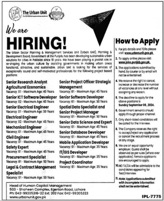 The Urban Unit Lahore Punjab Jobs 2024 – The Urban Unit Punjab Jobs 2024 — original advertisement