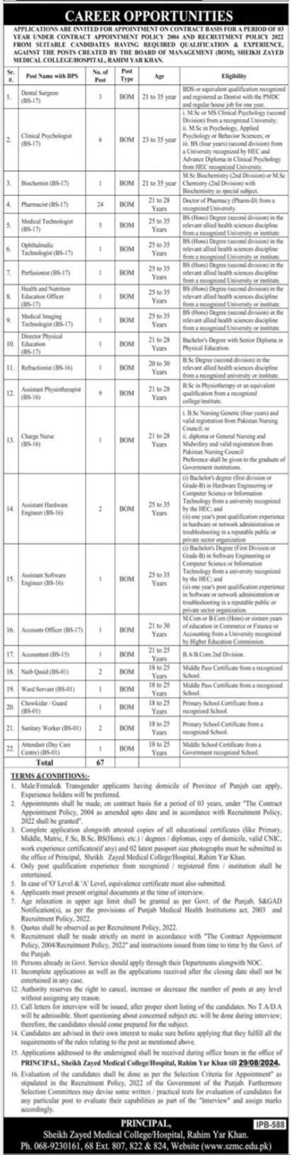 Sheikh Zayed Medical College Rahim Yar Khan Jobs 2024 – Sheikh Zayed Medical College Hospita Rahim Yar Khan Jobs 2024 — original advertisement