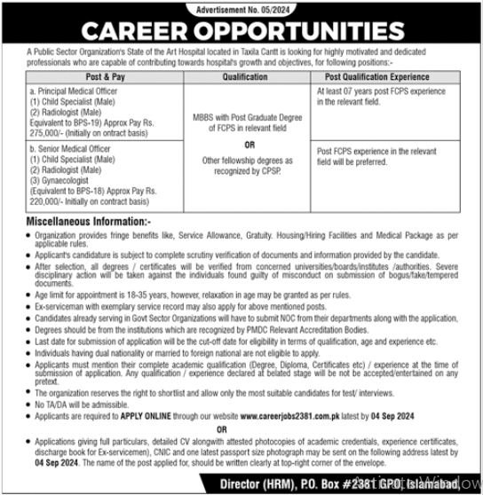 Public Sector Organization Islamabad Jobs 2024 Jobs 2024 — original advertisement