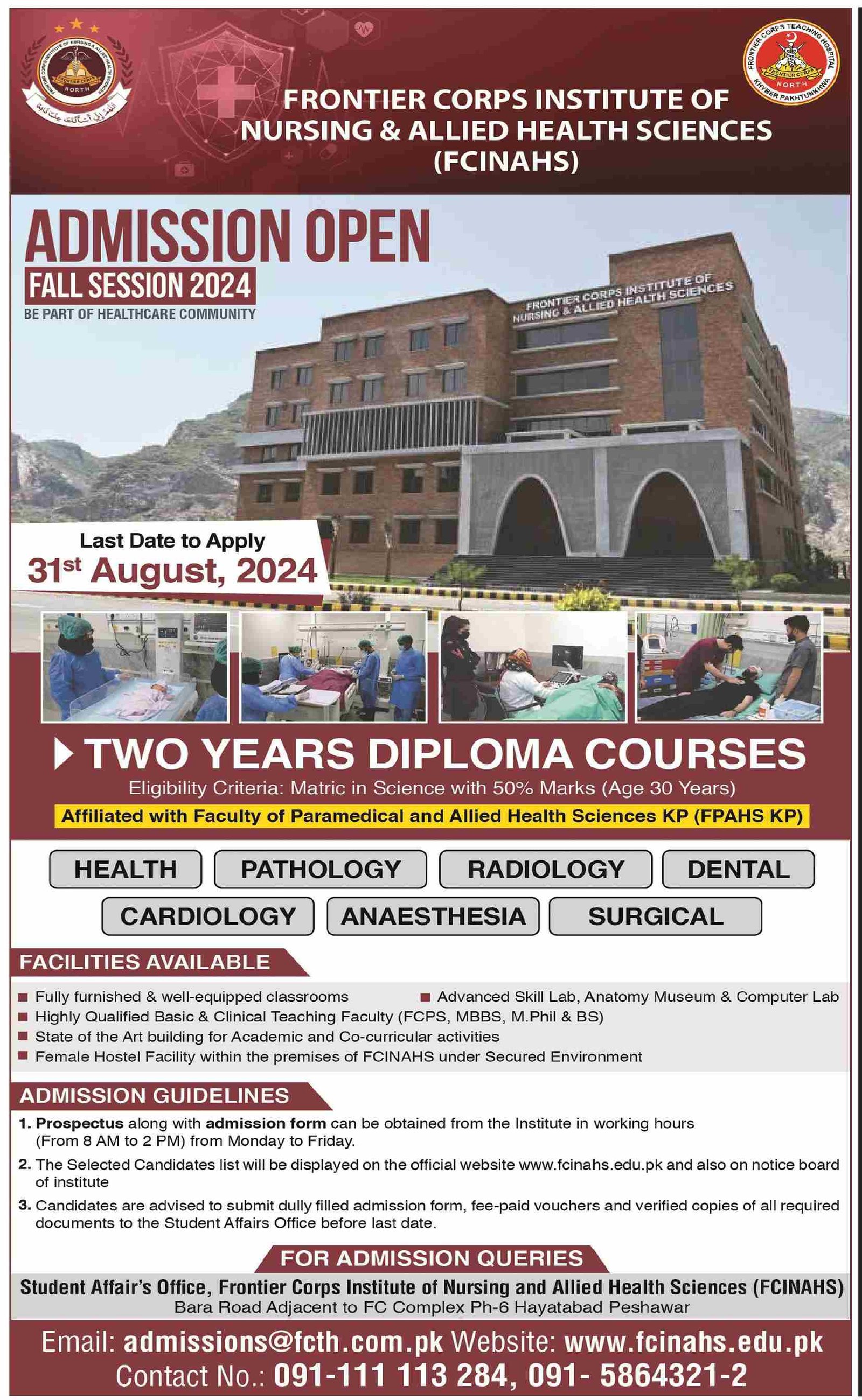Admission Open in Frontier Corps Institute of Nursing 2024 – Frontier Corps Kpk Admissions 2024 — original advertisement