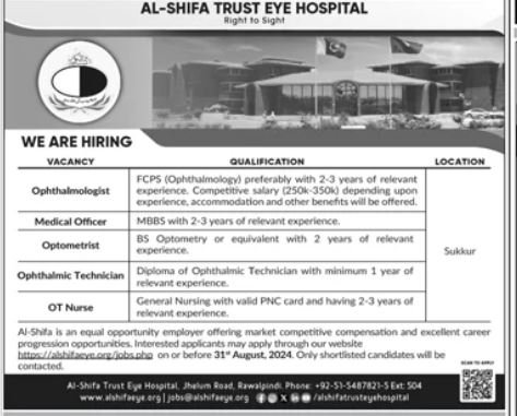 Al Shifa Trust Eye Hospital Jobs 2024 – Al-Shifa Trust Eye Hospital Rawalpindi Pakistan Jobs 2024 — original advertisement