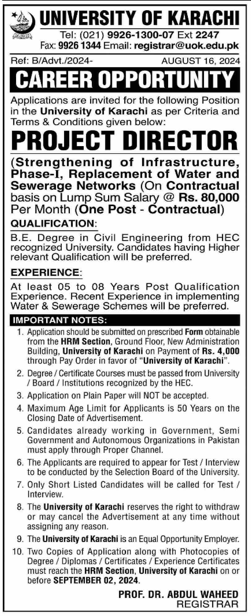 ICCBS University Of Karachi Jobs 2024 Jobs 2024 — original advertisement