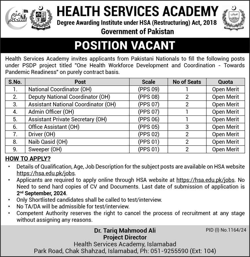 Health Services Academy Islamabad Jobs 2024 Jobs 2024 — original advertisement