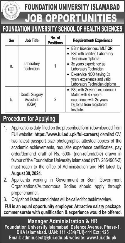 Foundation University Islamabad Jobs 2024 Jobs 2024 — original advertisement
