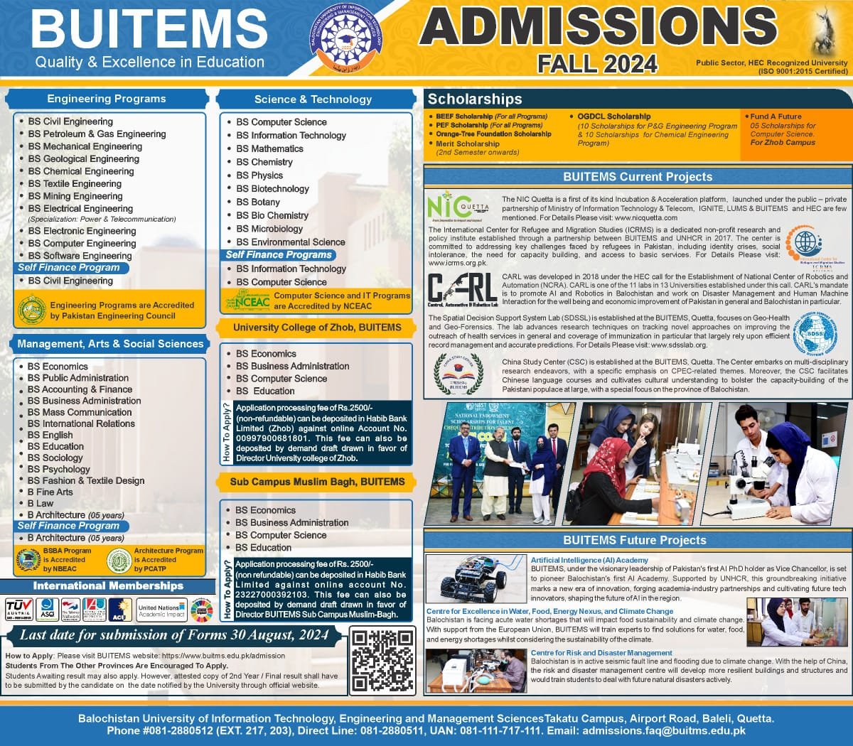 Admission Open in Balochistan University of Engineering 2024 – Balochistan University of Information Technology & Management Science Quetta Admissions 2024 — original advertisement