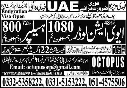 Avalution Loader and Healper Jobs in Uae 2024 – OCTOPUS Overseas Employment Promoters Jobs 2024 — original advertisement