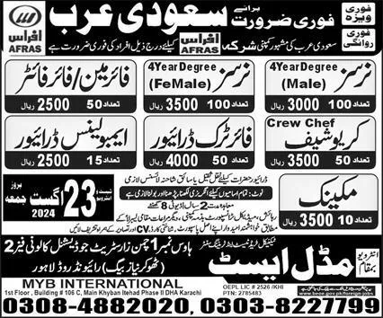 Ambulance Driver & Fire Fighter Jobs 2024 In Saudi Arabia – MYB International Jobs 2024 — original advertisement