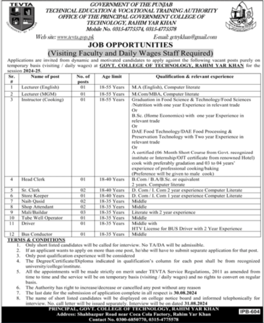 Technical Education & Vocational Training Authority Jobs – Technical Education & Vocational Training Authority TEVTA Punjab Jobs 2024 — original advertisement