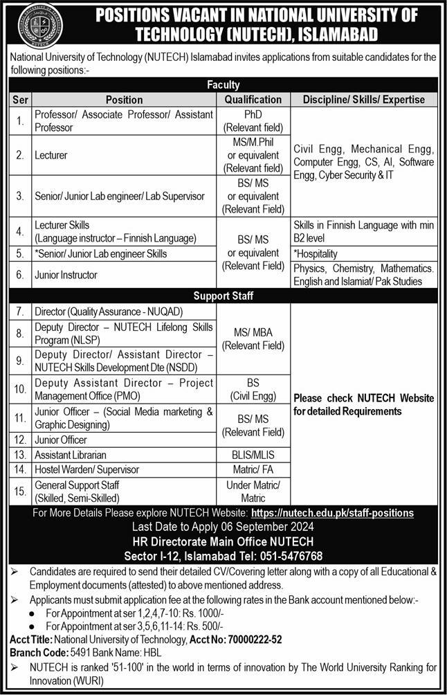 National University Of Technology NUTECH Islamabad Jobs 2024 Jobs 2024 — original advertisement