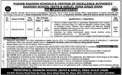 Daanish School Boys And Girls Dera Ghazi Khan Jobs 2024 – Punjab Daanish School Jobs 2024 — original advertisement