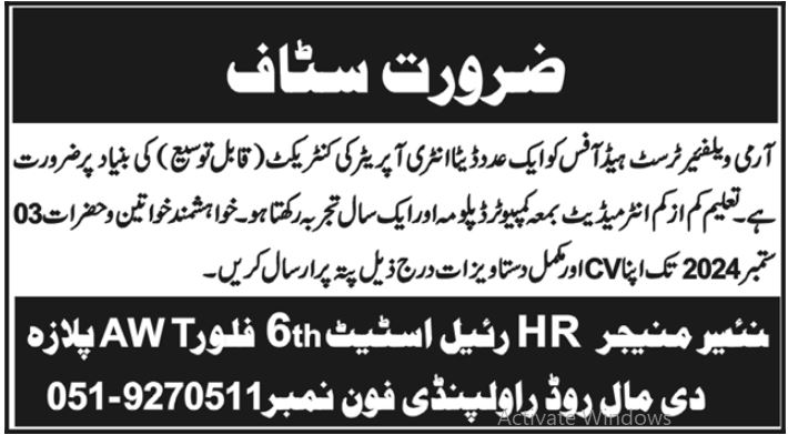 Army Welfare Trust Rawalpindi Punjab Jobs 2024 – Pakistan Army Jobs 2024 — original advertisement