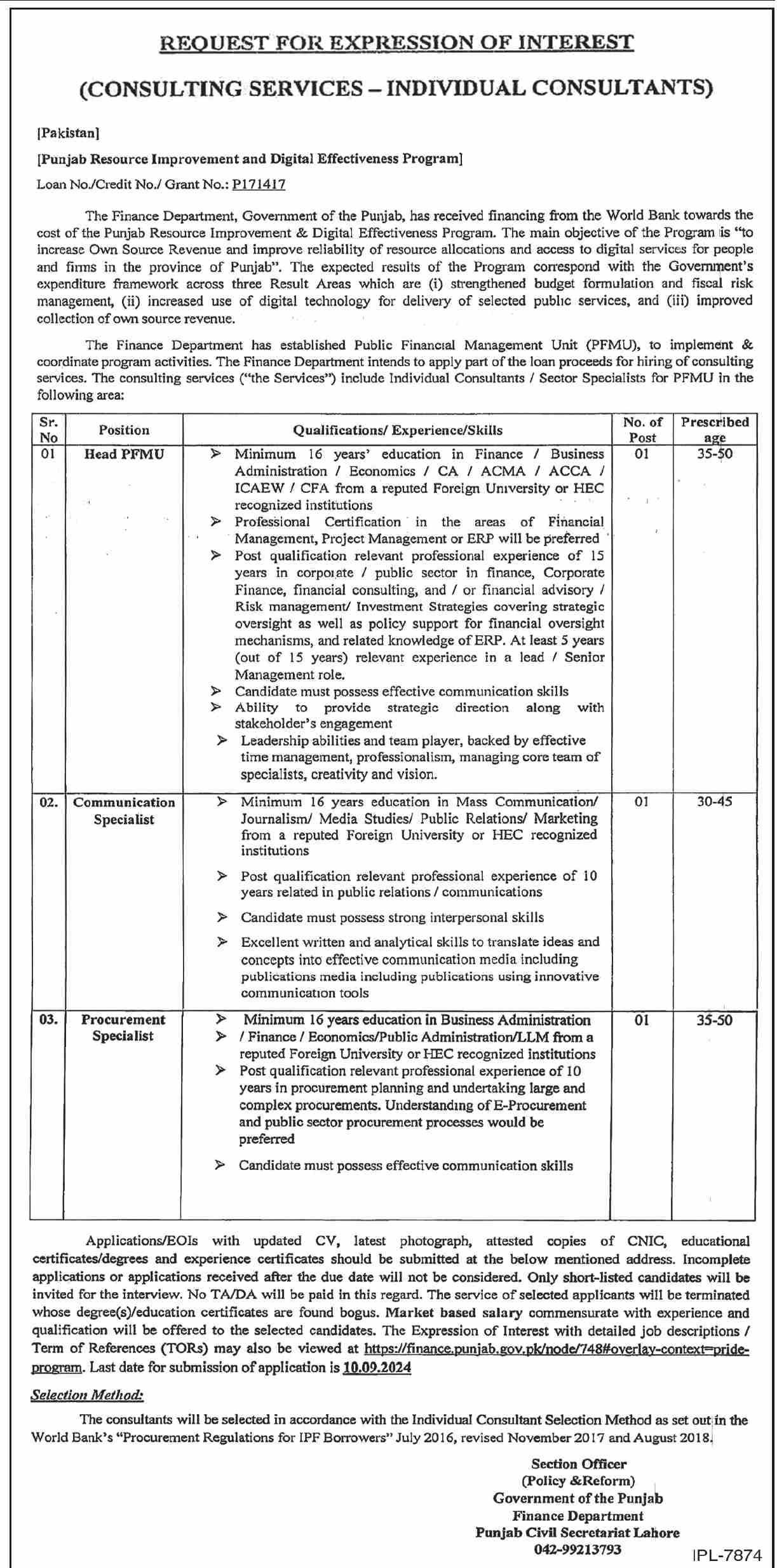 Finance Department Punjab Jobs 2024 Jobs 2024 — original advertisement
