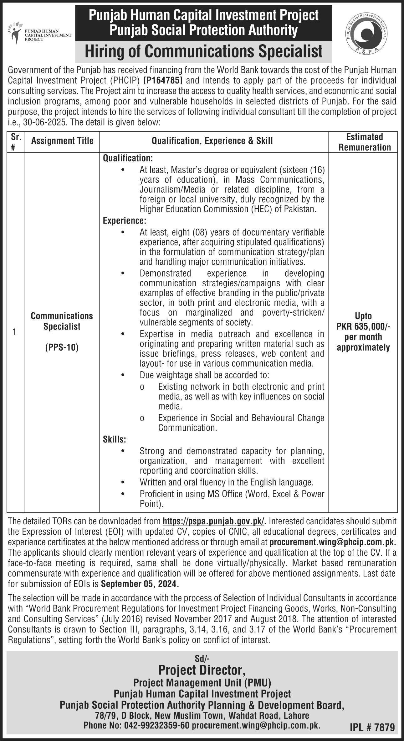 Punjab Social Protection Authority PSPA Jobs 2024 Jobs 2024 — original advertisement