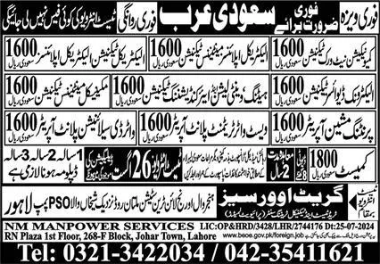 Communication Network Technician & Chemist Jobs 2024 – NM Manpower Service Jobs 2024 — original advertisement