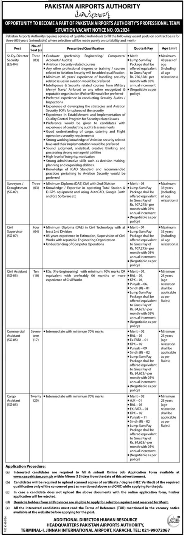 Pakistan Airports Authority PAA Karachi Sindh Jobs 2024 – Airport Security Force Jobs 2024 — original advertisement