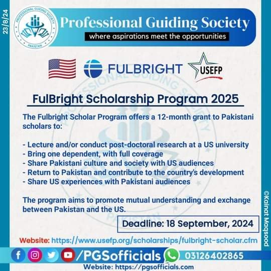 USEFP Fulbright Scholar Program 2025 – The United States Educational Foundation in Pakistan Jobs 2024 — original advertisement