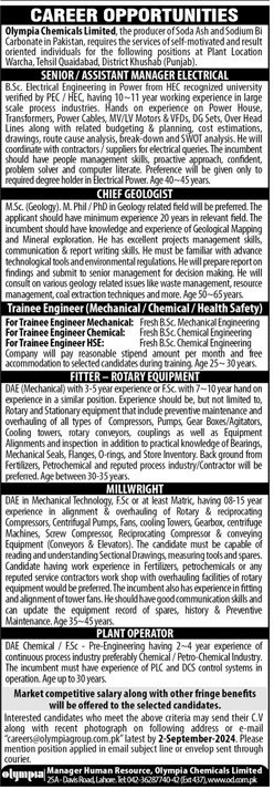Olympia Chemicals Limited Jobs 2024 Jobs 2024 — original advertisement