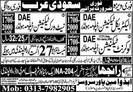 Electrical Technicion And Net Work Technicion Jobs 2024 – Ranjha Trade Test & Training Center Jobs 2024 — original advertisement