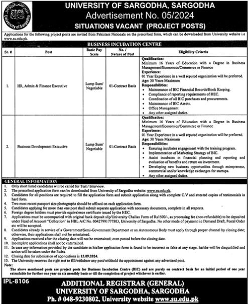 University Of Sargodha UOS Punjab Jobs 2024 Jobs 2024 — original advertisement