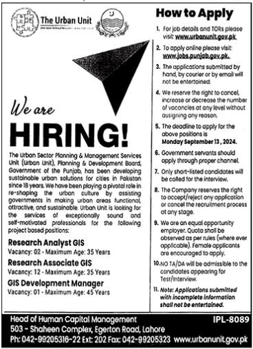 The Urban Unit Lahore Punjab Jobs 2024 – The Urban Unit Punjab Jobs 2024 — original advertisement