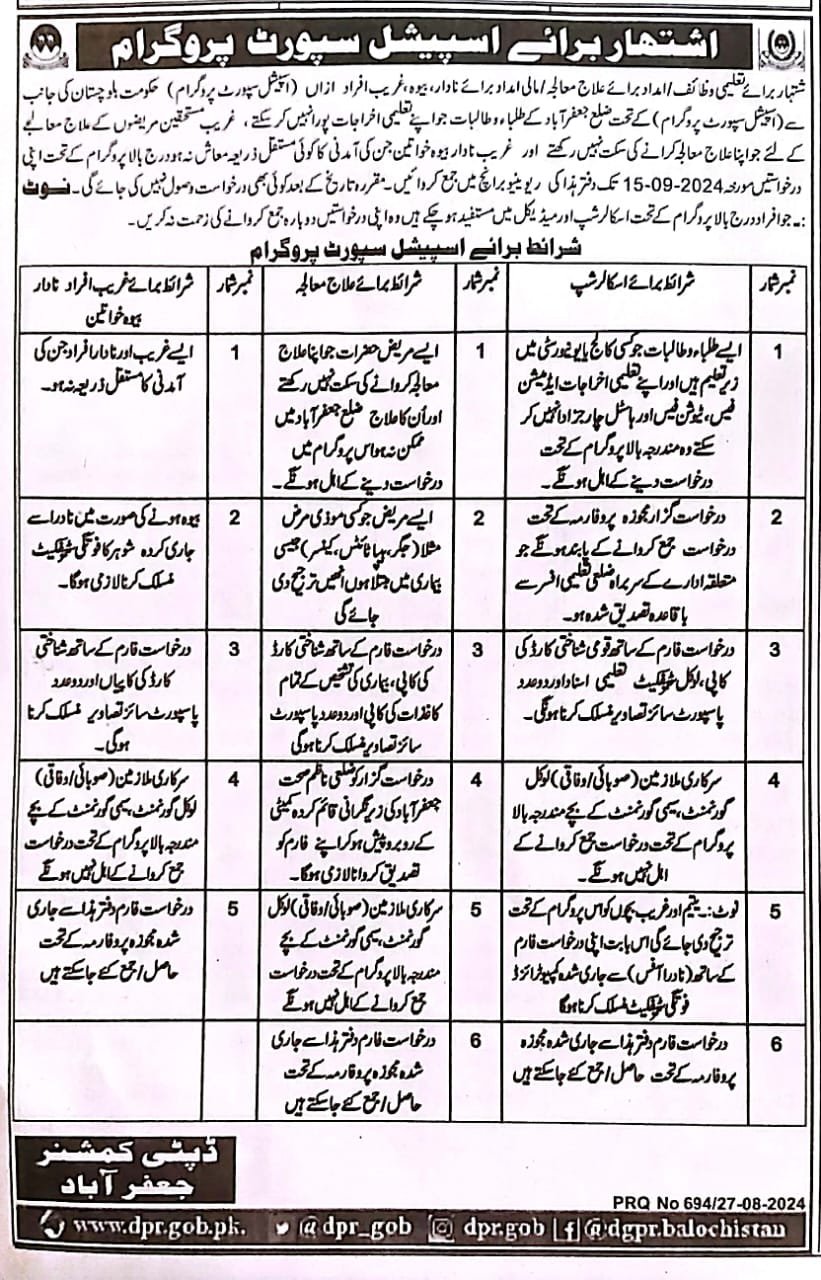 Special Support Program SSP Jafferabad – Deputy Commissioner Jaffarabad Jobs 2024 — original advertisement
