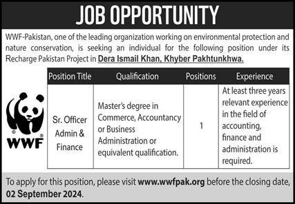 WWF Pakistan Dera Ismail Khan Jobs 2024 – World Wide Fund WWF Pakistan Jobs 2024 — original advertisement