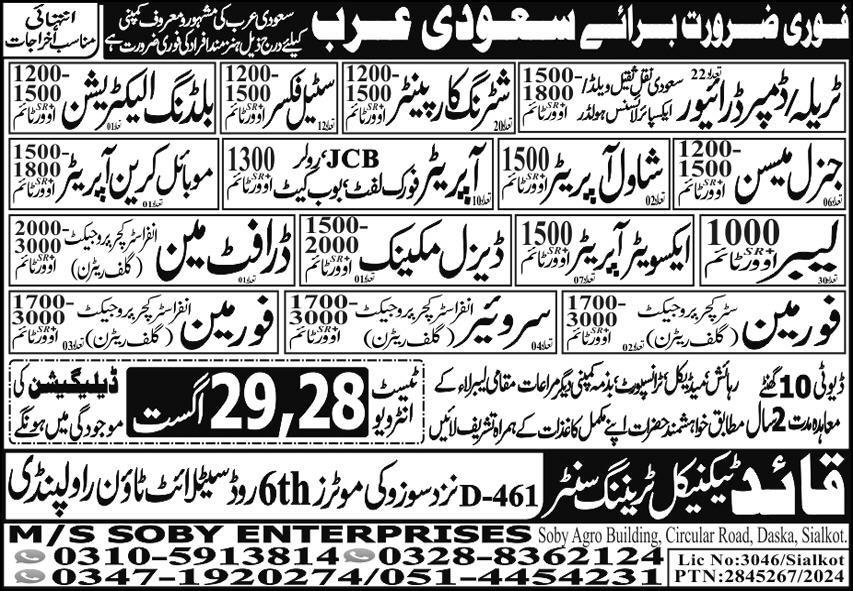 Mobile Crane Operator & Shawl Operator Jobs 2024 – Soby Enterprises Overseas Employment Promoters Jobs 2024 — original advertisement