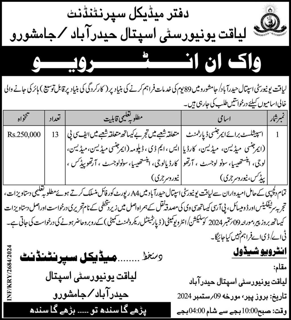 Liaquat University Hospital Hyderabad Job 2024 – Liaquat National Hospital & Medical College Jobs 2024 — original advertisement
