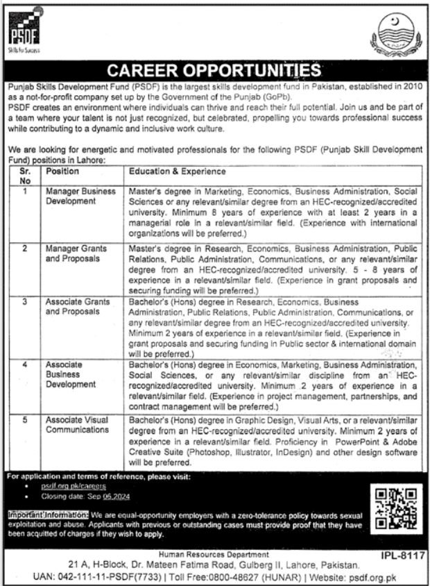 Punjab Skills Development Fund PSDF Lahore Jobs 2024 Jobs 2024 — original advertisement