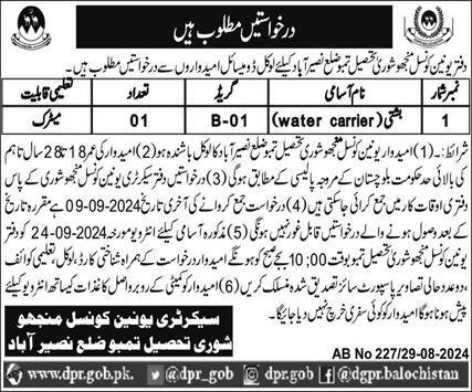 Union Council Office Naseerabad Jobs 2024 Jobs 2024 — original advertisement