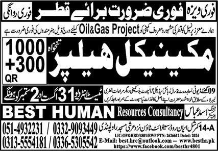 Mechanical Helper Jobs In Qatar 2024 – Best Human Resources Consultancy Jobs 2024 — original advertisement