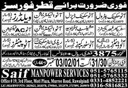 Auto Mechanic Diesel And Auto Painter Jobs In Qatar 2024 – Saif Manpower Services Jobs 2024 — original advertisement
