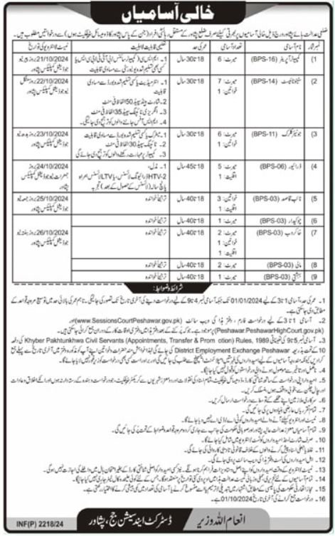 District & Session Court Peshawar Jobs 2024 – District Court District Orakzai Kpk Jobs 2024 — original advertisement