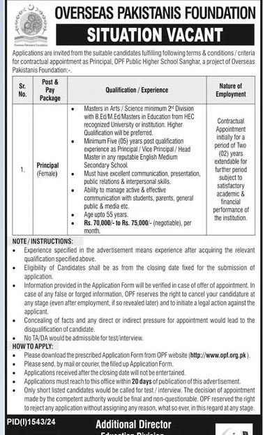 Overseas Pakistanis Foundation OPF Islamabad Jobs 2024 – Overseas Pakistanis Foundation Islamabad Jobs 2024 — original advertisement