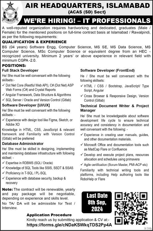 Air Headquaters Islamabad Jobs 2024 – Directorate of Housing Air Headquarters Islamabad Jobs 2024 — original advertisement