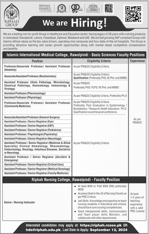 Riphah International University Islamabad Jobs 2024 Jobs 2024 — original advertisement