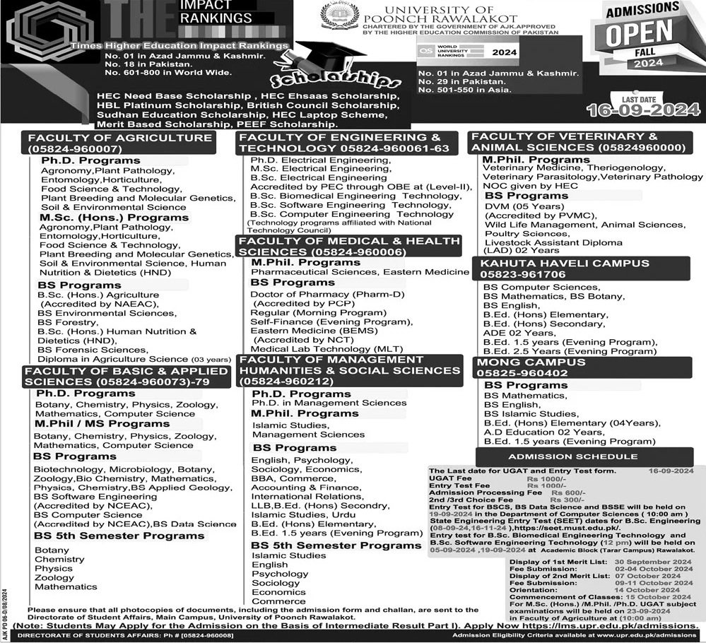 Admission Open in University of Pooch Rawalkot 2024 – University of Poonch Rawalakot Admissions 2024 — original advertisement