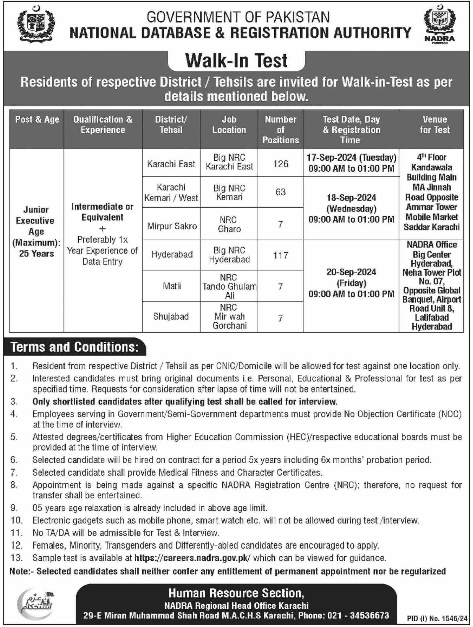 National Database & Registration Authority NADRA Karachi Job – National Database and Registration Authority Jobs 2024 — original advertisement