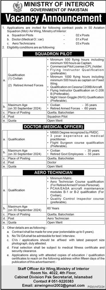 Ministry of Interior Islamabad Jobs 2024 Jobs 2024 — original advertisement